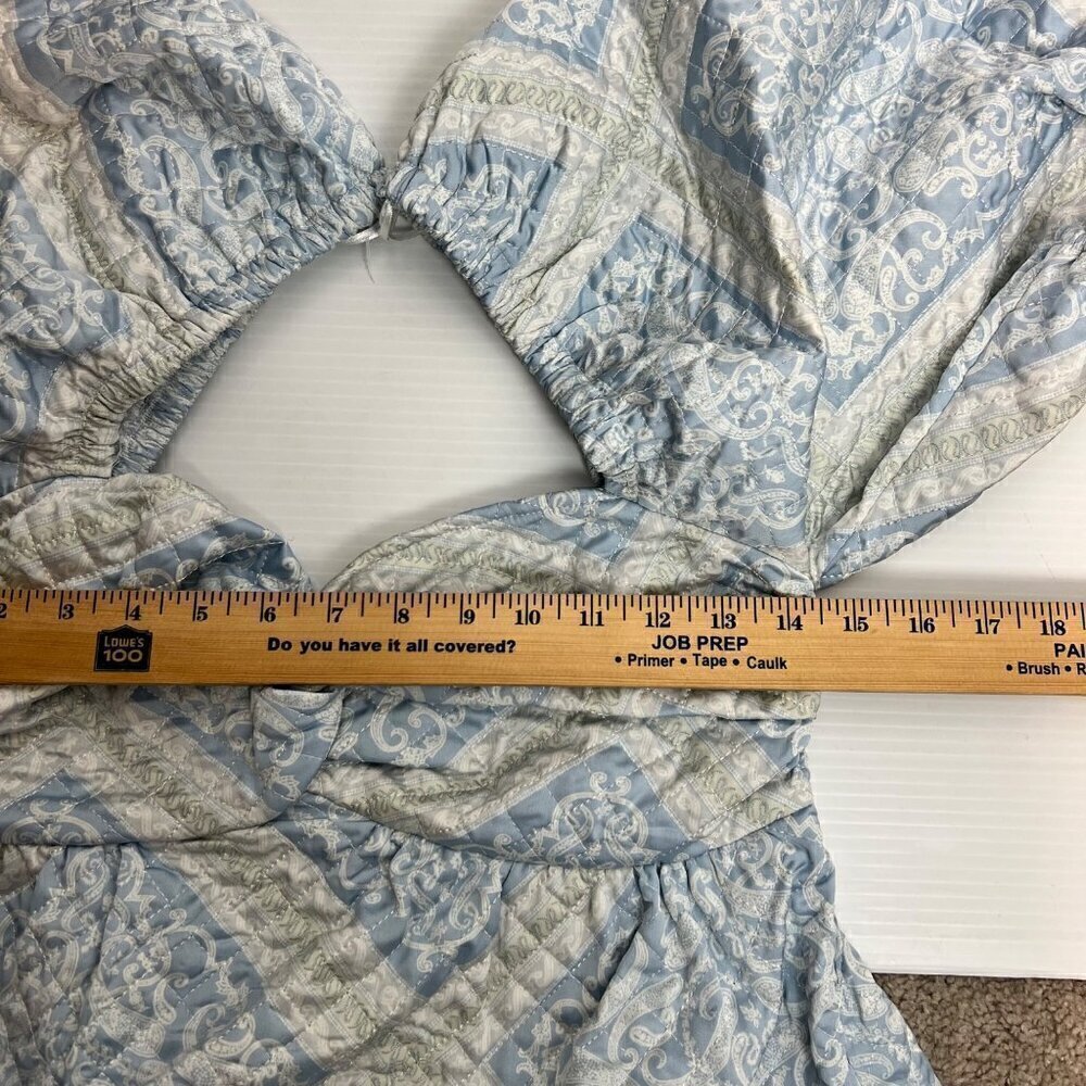 En Saison Aim to Impress Quilted Satin Puff Sleeve Mini Dress Size M Blue Print - Picture 15 of 16